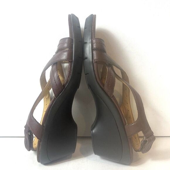 Clarks Unstructured Heel Sandals Women 10M Brown Leather Slip On Sling Back Open - Picture 4 of 12